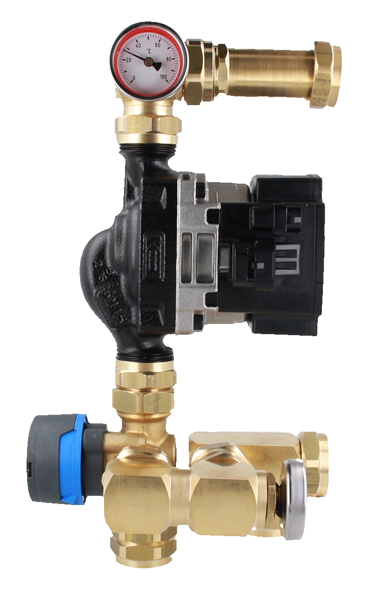 Смесительный узел для коллектора теплого пола BRU, насос - Grundfos UPM3 Auto 15-70/130 мм